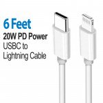 Wholesale IOS Lightning 8PIN iPhone, iPad, Airpods 20W PD Fast Charging USB-C to Lightning USB Cable 6FT (White)